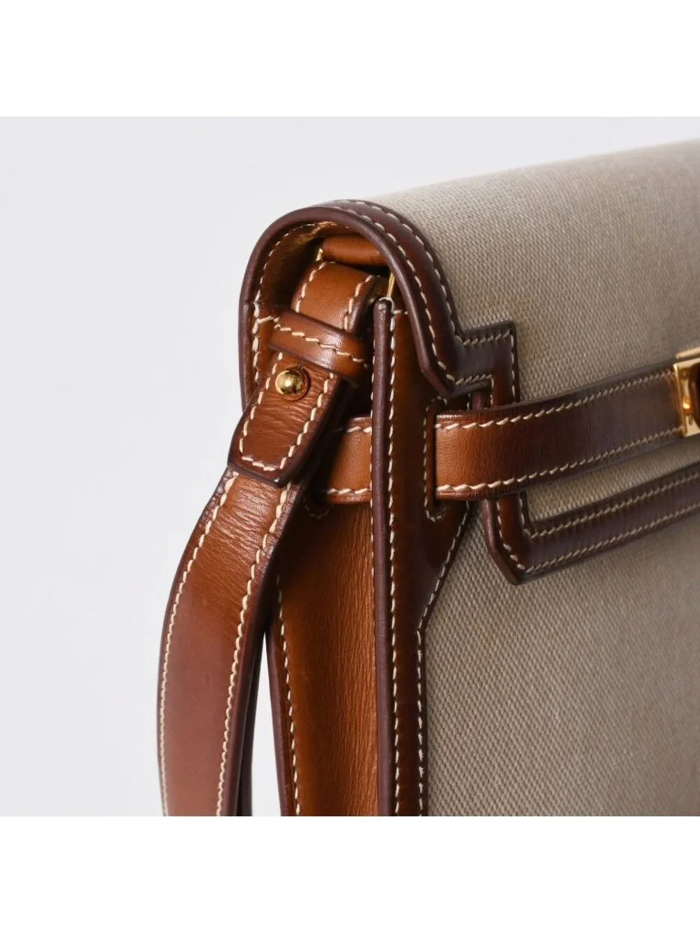 Hermes Kelly Depeches 25 Clutch Beige Brown Toile H Barenia Time